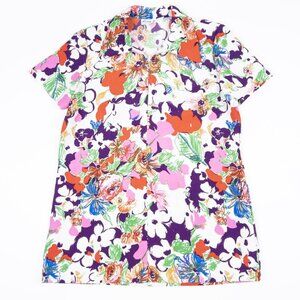 Vintage 70s Lanie J Floral Collared Shirt Women's Fits Medium Colorful Art